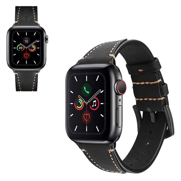 Apple Watch Series 5 / 4 44mm urrem i ægte læder - Sort Black