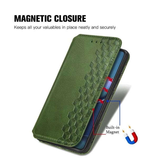 Nahkakotelo With A Stylish Rhombus Imprint For Motorola Edge 30 Pro - Vihreä Green