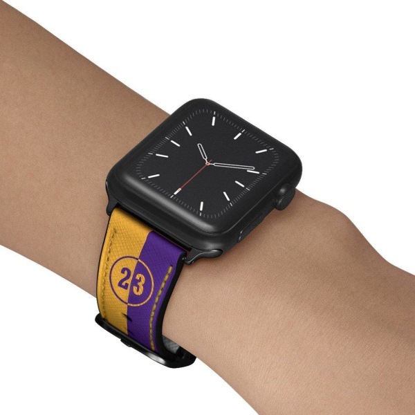 Apple Watch 42mm - 44mm kaksivärinen nahkaranneke - #23 Keltainen / Violetti Multicolor