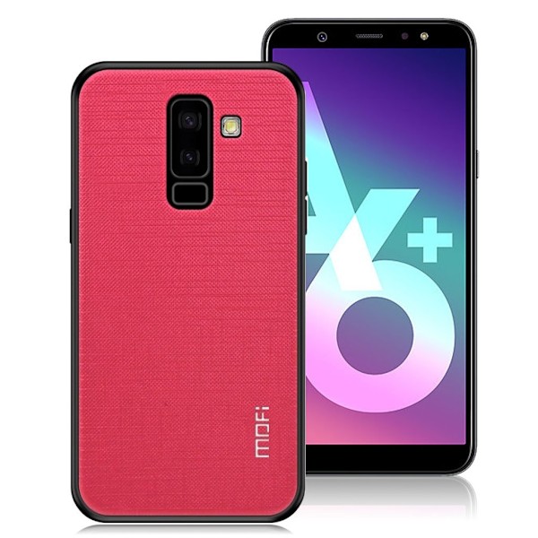 MOFI Samsung Galaxy A6 Plus (2018) mobilskal plast silikon tyg - Rosenröd Rosa