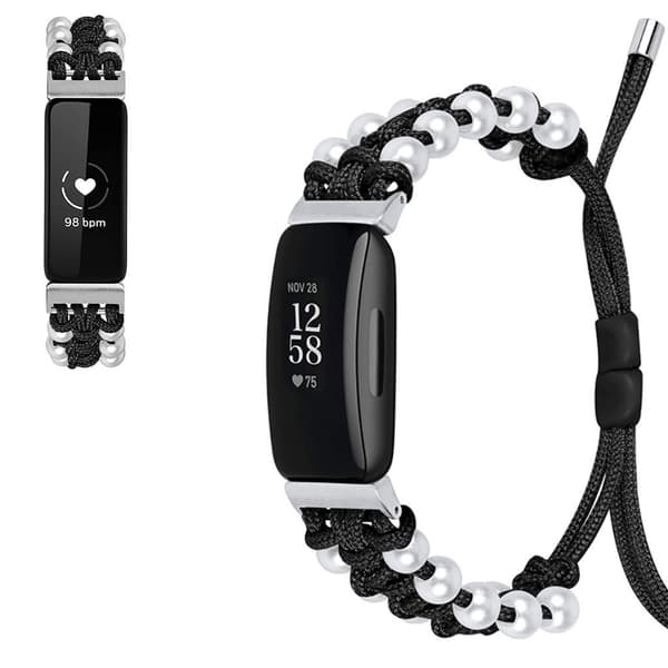 Fitbit Inspire / Inspire HR nylonudsmykket urrem i perlestil - Sort Black