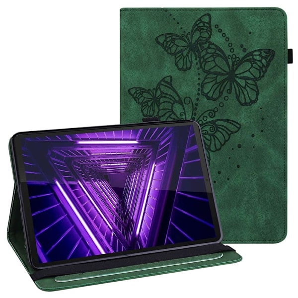 Lenovo Tab M10 Plus (Gen 3) sommerfuglemønstret læderetui - Grøn Green