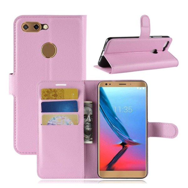 ZTE Blade V9 mobilfodral PU läder stående läge plånbok litchi te Rosa