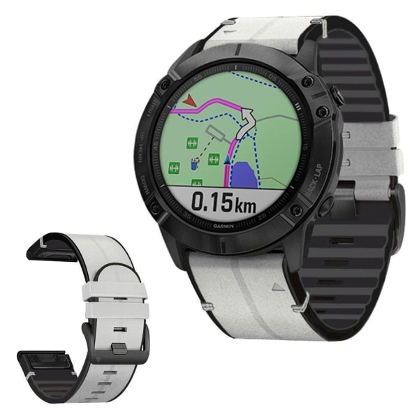 Garmin Fenix 6X / 5X Plus / 3 aito nahka + silikoni ranneke - Valkoinen White