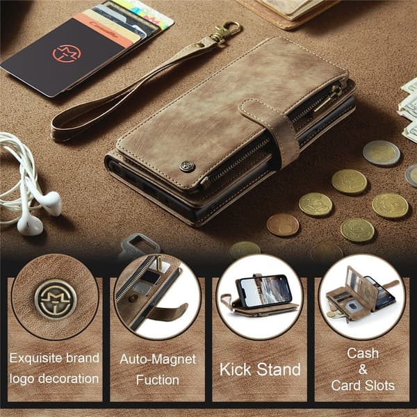 CaseMe iPhone 15 etui med lynlås og pung - Brun Brown