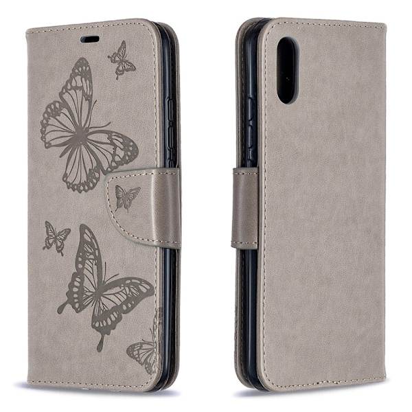 Butterfly läder Xiaomi Redmi 9A fodral - Silver/Grå Silvergrå