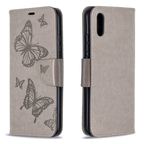 Sommerfugl Xiaomi Redmi 9A Flip Etui - Grå Silver grey