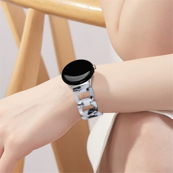 Google Pixel Watch D-formet urrem i resin-stil - Sort Hvid Blanding Black