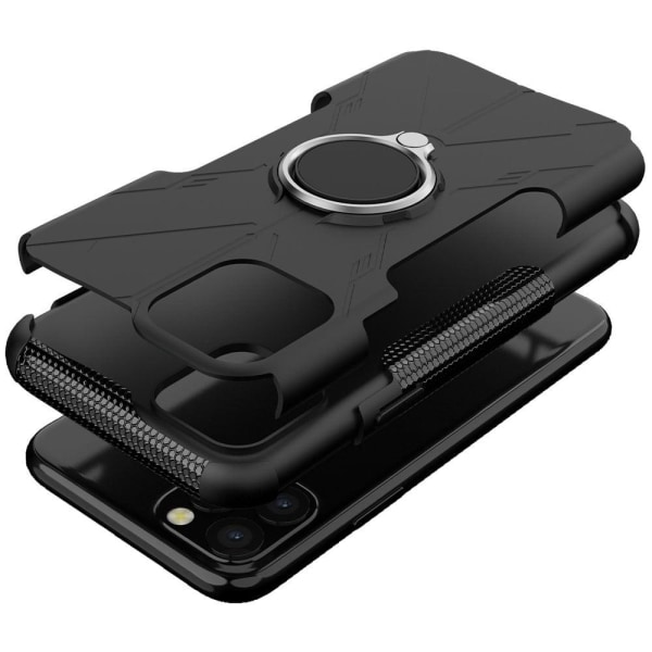 Stødsikkert og fleksibelt faldsikkert cover til iPhone 11 Pro 5,8 tommer, beskyttende telefonbagside i ring kickstand-design - Sort Black