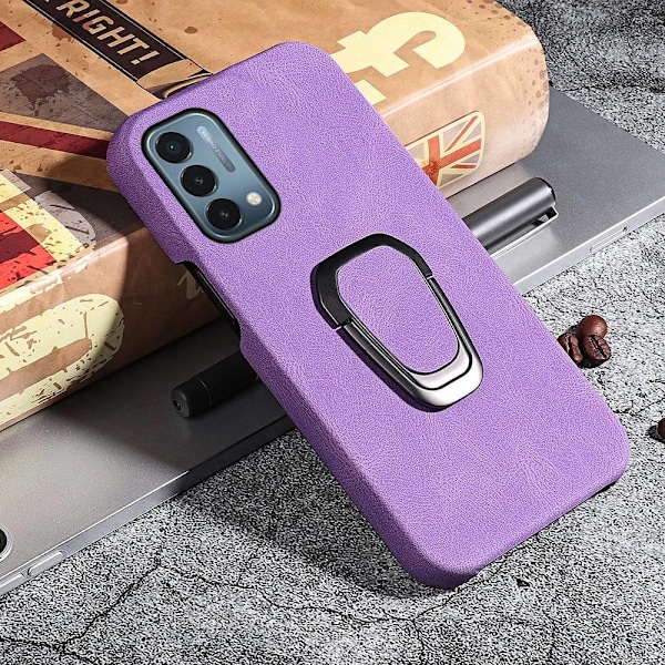 Iskunkestävä nahkasuojus soikealla jalustalla OnePlus Nord N200 5G:lle - Violetti Purple