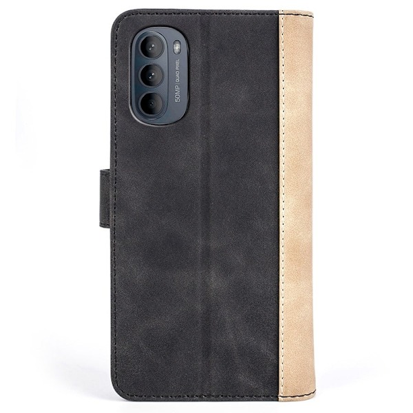 To Farvet Læder Flip Case til Motorola Moto G52 - Sort Black