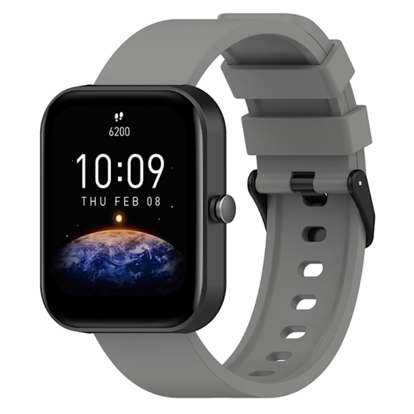 Amazfit Bip 3 / Bip S silikonikellon hihna mustalla soljella - Harmaa Silver grey