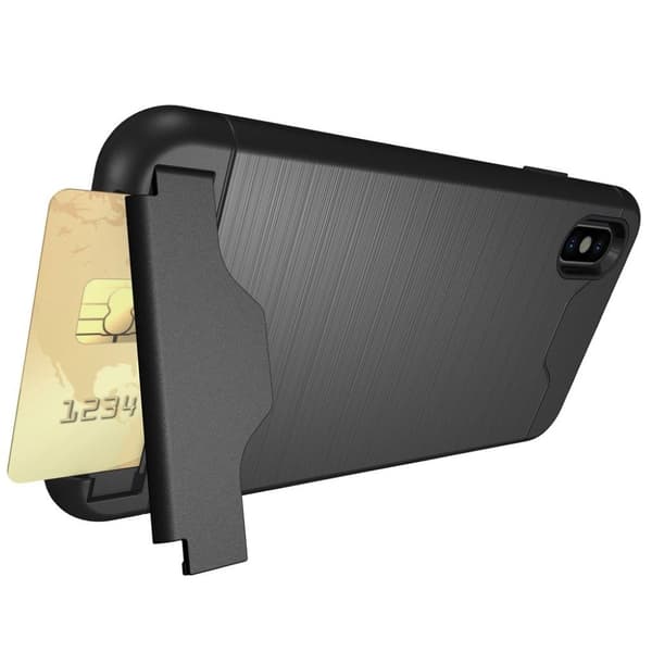 Børstet etui til iPhone Xs Max med kickstand - Sort Black