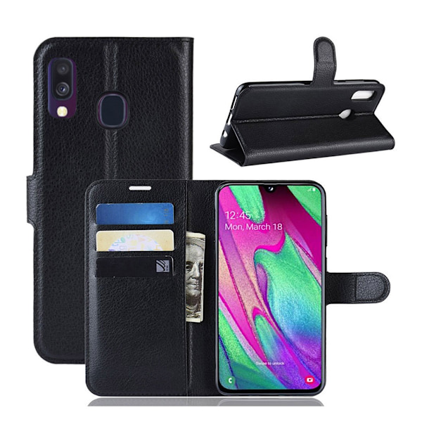 Samsung Galaxy A40 litchi nahkakotelo - Musta Black