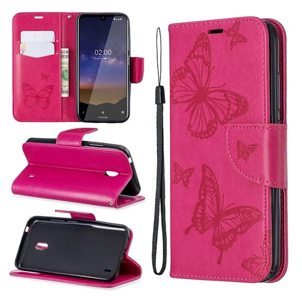 Butterfly läder Nokia 2.2 fodral - Rosa Rosa