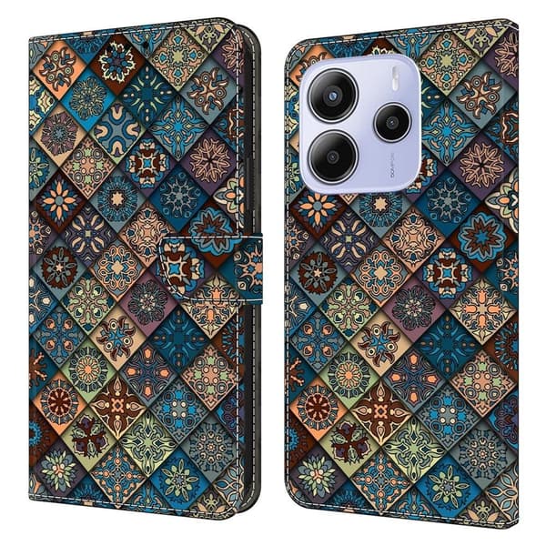 Xiaomi Redmi Note 14 5G Plånboksfodral Mönster Tryck Stativ Läder Flip Telefonskal - Blå Blommor Blå
