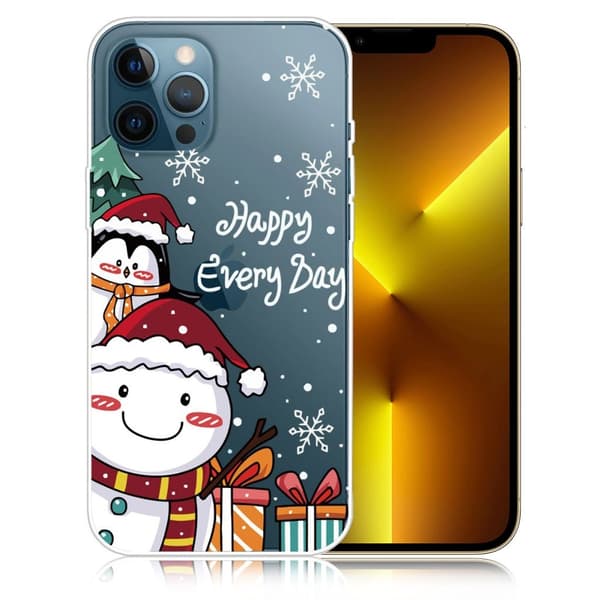 Mønstertryk i juleserien Beskyttende fleksibelt IMD-antiskrid-etui iPhone 13 Pro Max 6,7 tommer - Pingvin-Snemand Multicolor