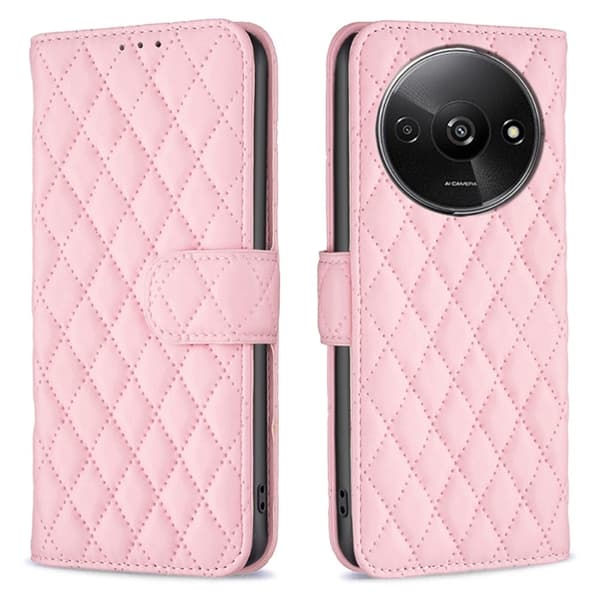 Rombemønster, matt flip-deksel for Xiaomi Redmi A3 - Rosa Pink