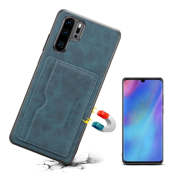 Huawei P30 Pro lær belagt deksel - Blå Blue