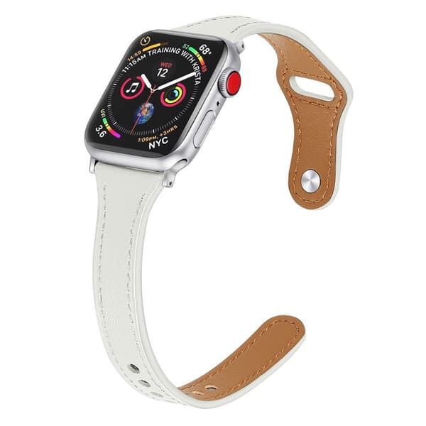 Apple Watch Series 5 44mm ægte læder Urrem - Hvid White