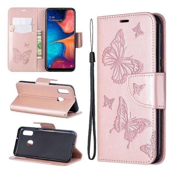 Butterfly läder Samsung Galaxy A20e fodral - Rosa Rosa