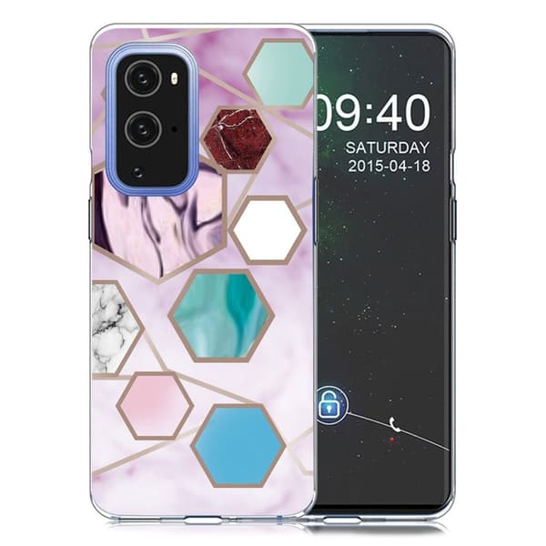 Marble OnePlus 9 Pro Etui - Sekskant Fragmenter i Lilla Multicolor