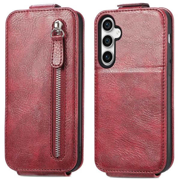 Vertical Flip Phone Suojakotelo With Zipper For Samsung Galaxy S23 Fe - Punainen Red