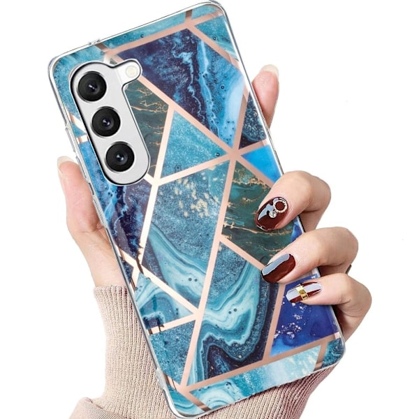Deco Samsung Galaxy S23 Etui - Blå / Grøn Marmor Blue