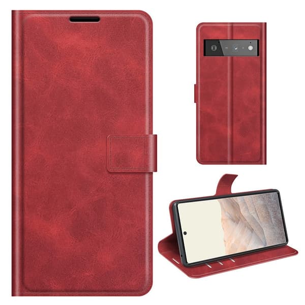 Skinn-etui i lommebok-stil for Google Pixel 6 Pro - Rød Red
