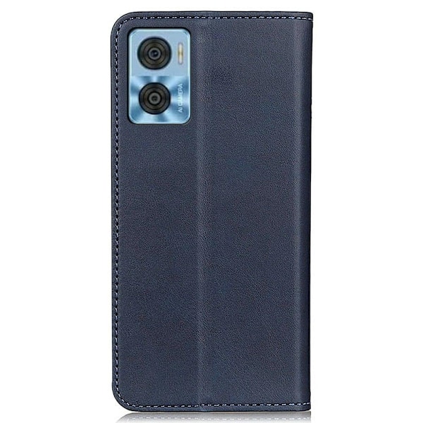 Flip Etui med Pung i Ægte Læder til Motorola Moto E22i / E22 - Blå Blue