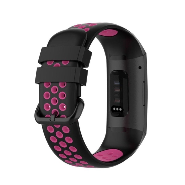 Fitbit Charge 3 / 4 tvåfärgad silikon klockarmband - svart / Ros Rosa