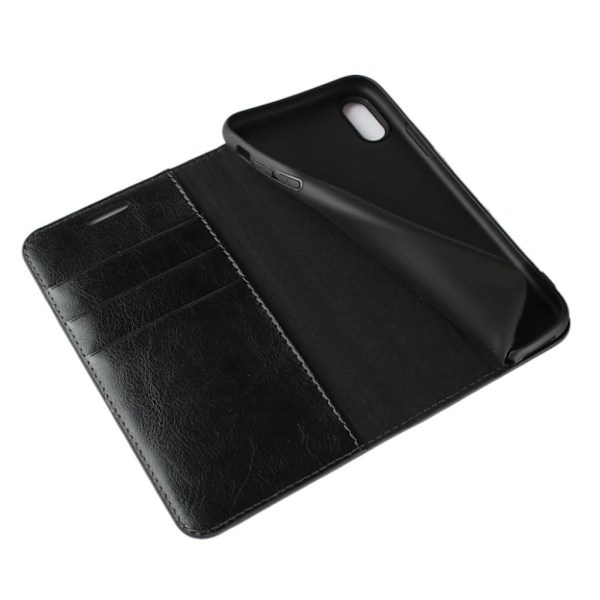 iPhone XS plånboks mobilfodral av vildhäst syntetläder - Svart Svart