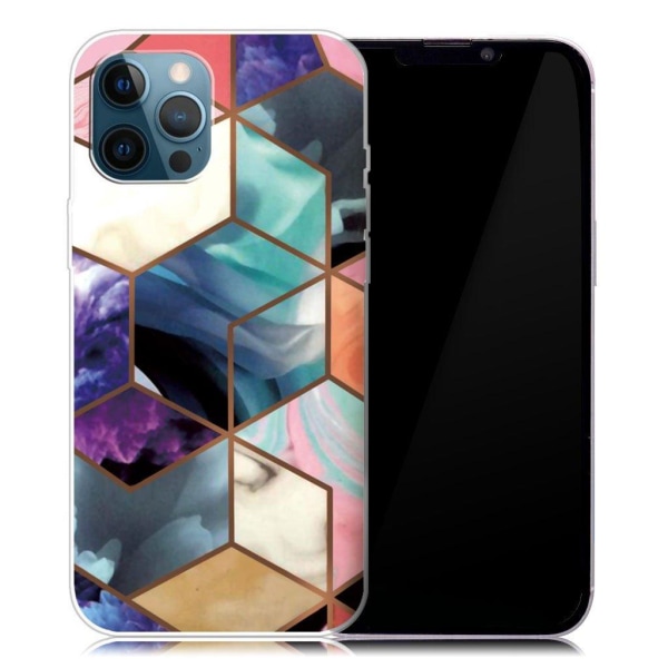 Marble iPhone 13 Pro Max Suojakotelo - Värikäs Cube Tile Multicolor