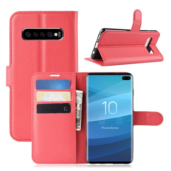 Samsung Galaxy S10 Plus litchi skin læder flip etui - Rød Red