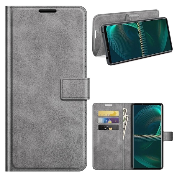 Wallet-style Lær Etui til Sony Xperia 5 III - Grå Silver grey