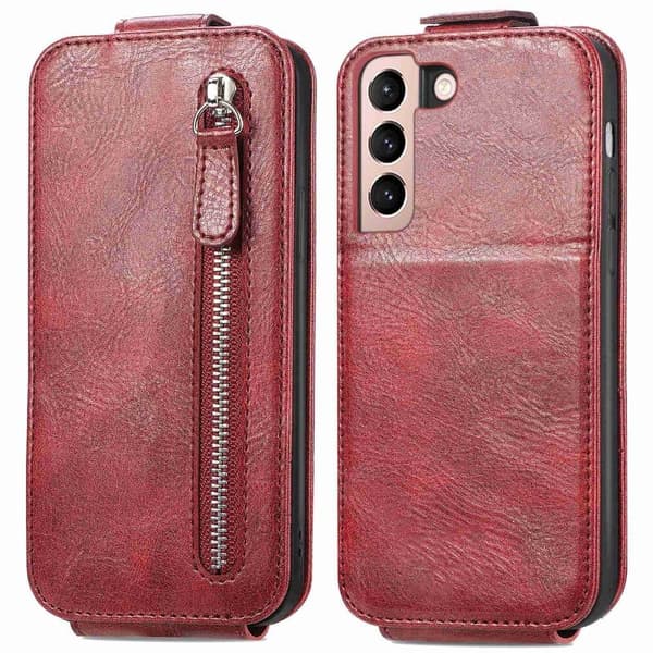 Vertical Flip Phone Etui med Zipper til Samsung Galaxy S21 - Rød Red