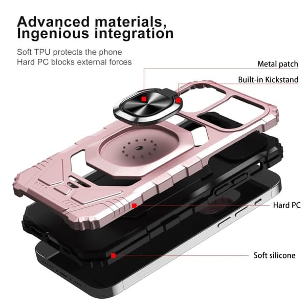Slitesterkt hardplastdeksel med myk innside og kickstand for iPhone 12 - Rose Gull Pink