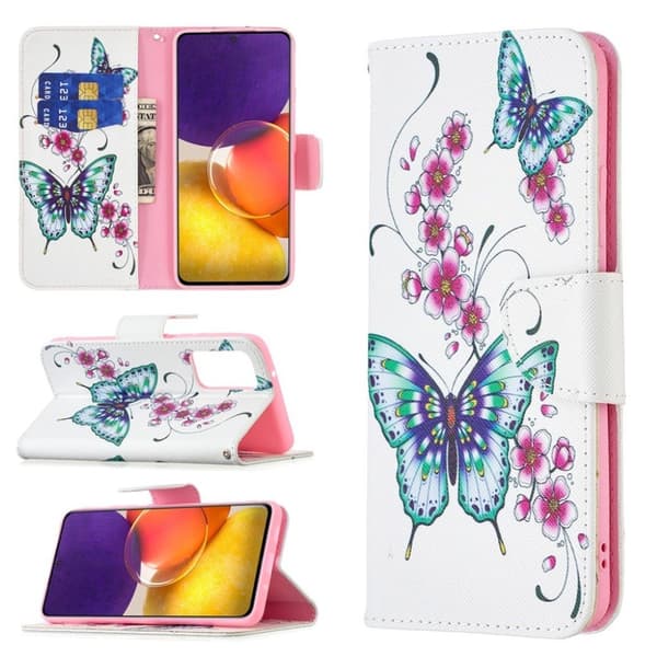 Wonderland Samsung Galaxy A82 5G Flippetui - Sommerfugl og Blomster Multicolor