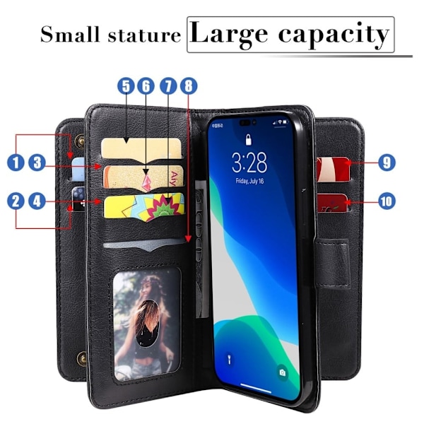 iPhone 14 Pro Max etui med pung & 10 kortpladser – Sort Black