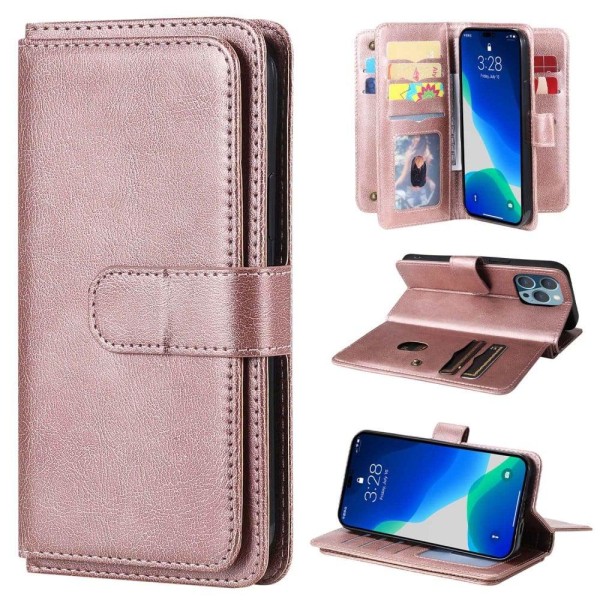 10-slot Lompakko Suojakotelo For iPhone 14 Pro Max - Ruusukulta Pink