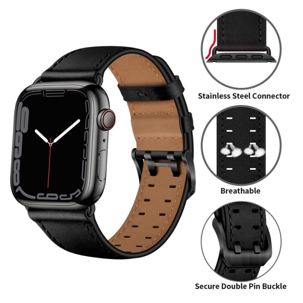 Apple Watch (45mm) genuine leather watch strap - Black Black