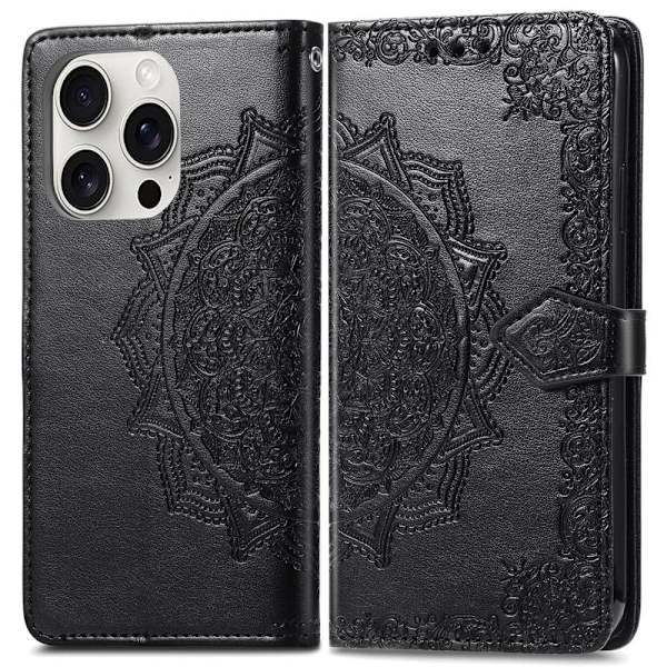 Mandala iPhone 16 Pro læderetui - Sort Black