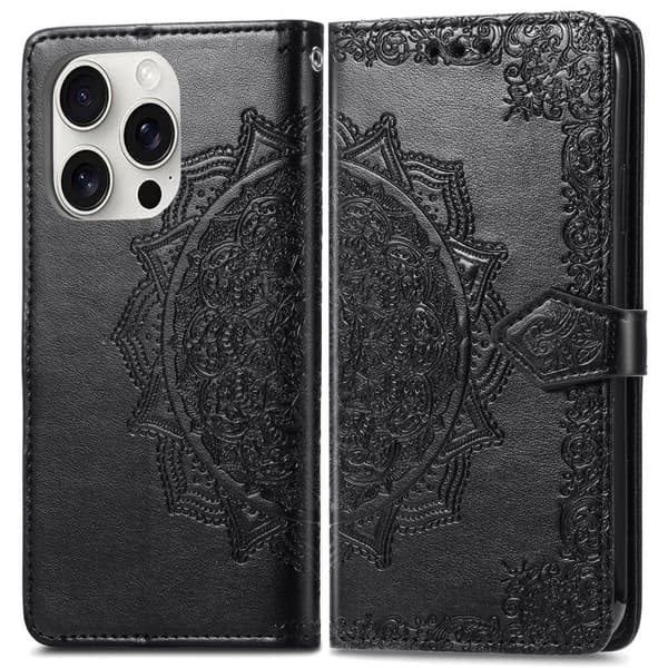 Mandala läder iPhone 16 Pro fodral - Svart Svart