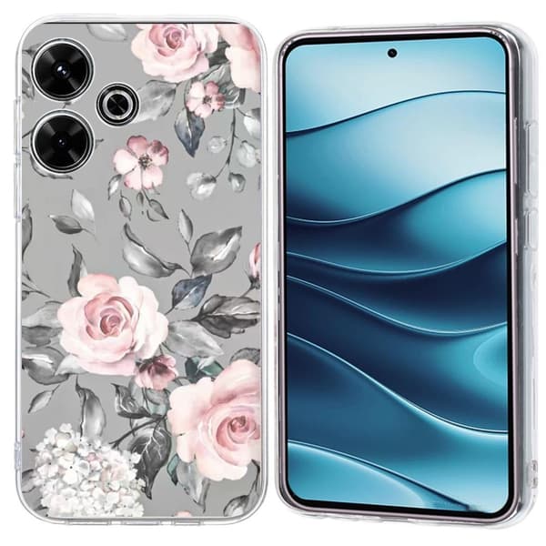 Vibe Xiaomi Redmi Note 14 5G deksel - Blomster Med Grå Bakgrunn Silver grey