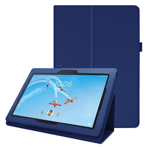 Lenovo Tab E10 litchi läderfodral - Mörkblå Blå