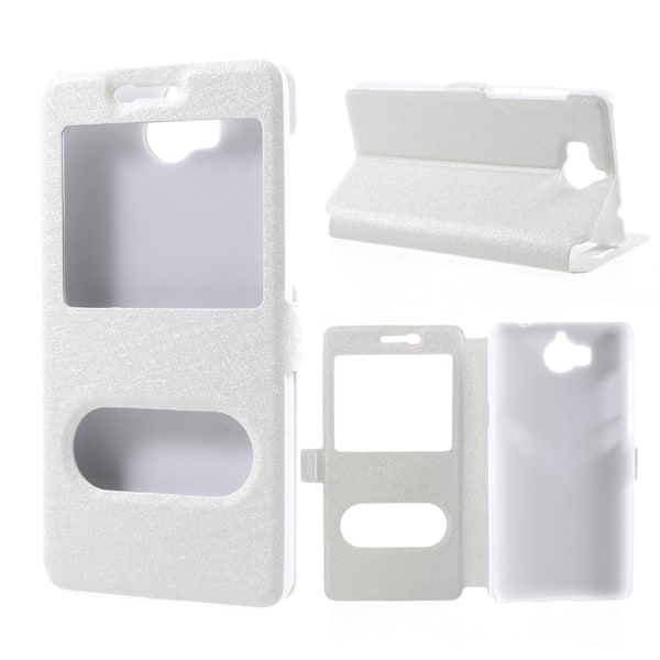 Huawei Y6 cover i læder med dobbeltvindue - Hvid White