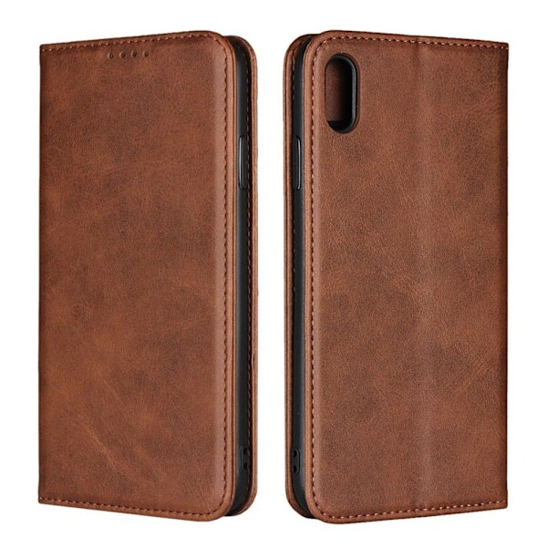 iPhone Xs Max magneettinen synteetti nahkainen seisova lompakko suojakotelo - Kahvi Brown