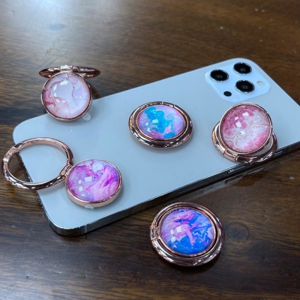 Universal marble pattern phone ring stand - Blue and Sand Marble Multicolor