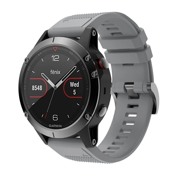 Garmin Fenix 5 kestävä silikoninen ranneke - Harmaa Silver grey
