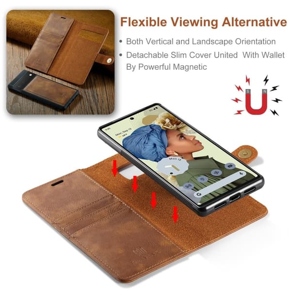 DG.Ming Google Pixel 6 Pro 2-in-1 Pung Etui - Brun Brown